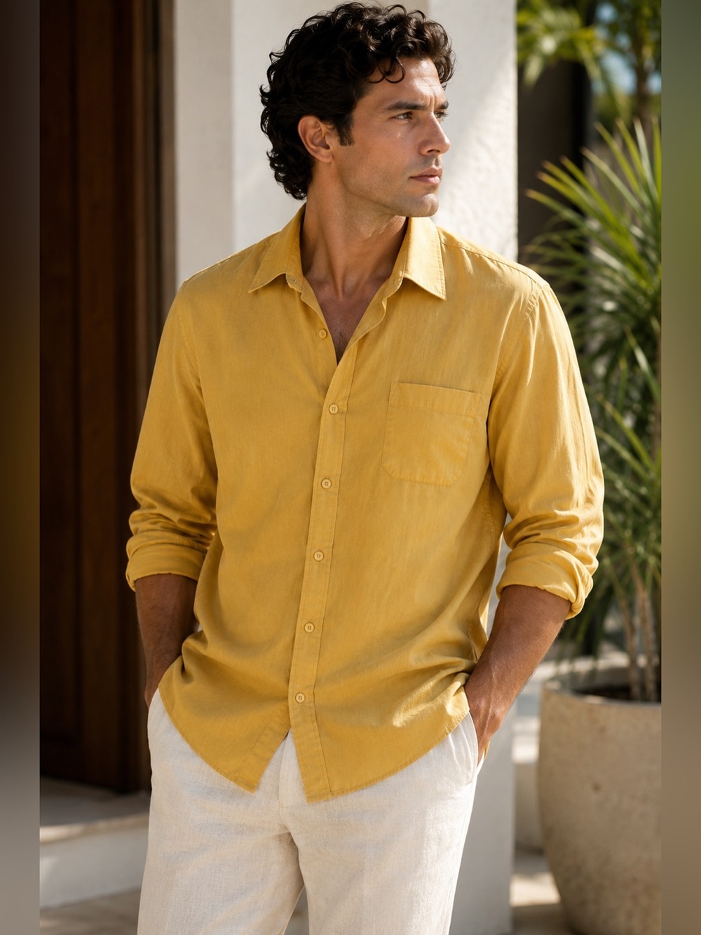 Sz XXL Leonardo Mustard Yellow Button Up Dress Shirt $120 MSRP